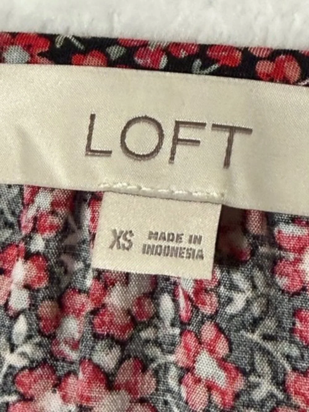 Loft Red Ditsy Floral Tie Long Sleeve Swing Mini Dress Size XS